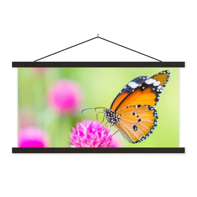 Produktbild von MuchoWow® Textilposter Insekten - Schmetterlinge - Blumen 90x45 cm mit schwarzem Rahmen - Klemmleisten