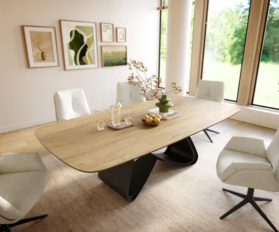 Produktbild von DELIFE Esstisch Edge Boot 240x120 cm Keramik Laminam® Sabbia Eichefarbig W-Gestell Metall Schwarz