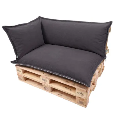 Produktbild von TexDeko Cord Palettenkissen 120x80x18 cm –Palettenpolster aus weichem Cordstoff, wasserabweisend UV-beständig, waschbarer Bezug (3-TLG Set Anthrazit)
