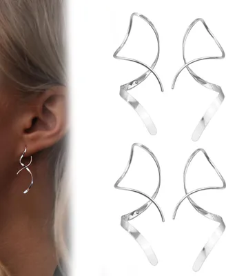 Produktbild von Ohrringe für Frauen, Spiral Einfädler Ohrringe, Lange Quasten-Ohrringe für Damen, Kurve Einfädler Ohrringe, Geschenk für Frauen Mädchen Hochzeiten Geburtstag Jahrestag (Silber)