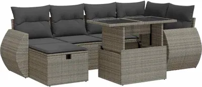 Produktbild von vidaXL 8-tlg. Garten-Sofagarnitur mit Kissen Grau Poly Rattan Akazie