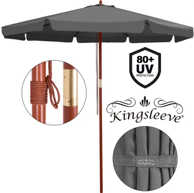 Image de Kingsleeve Parasol de jardin en bois Ø 330 cm anthracite Pare-soleil avec protection UV50+ Protection solaire extérieur