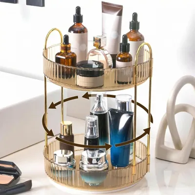 Produktbild von 360° drehbarer Make-up-Organizer – 2 Ebenen, Goldfarben