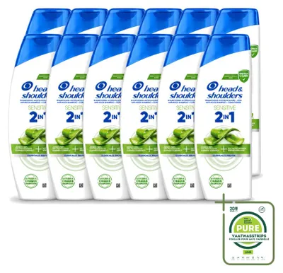 Immagine prodotto di 12 confezioni di shampoo 2-in-1 anti-forfora Head & Shoulders per pelli sensibili, formato da 300 ml, confezione grande - 12 pezzi