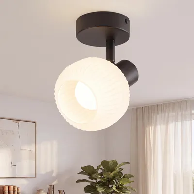 Produktbild von ZMH Deckenstrahler 1 Flammig Deckenleuchte Flur Deckenlampe Schwarz Strahler Innen Vintage E14 Deckenspots Morden Glas 350°Schwenkbar Spots für Schlafzimmer Wohnzimmer(Ohne Leuchtmittel)