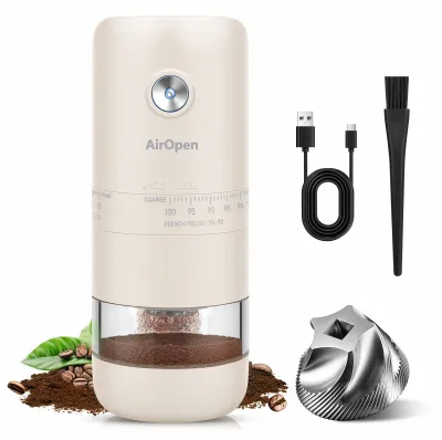 Kaffeemühle, Edelstahl, Keramik-Mahlwerk, 30 g Fassungsvermögen, weiß