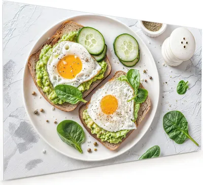 Produktbild von Küchenrückwand Spritzschutz Glas mit Motiv Brot und Avocado 40 x 40 cm
