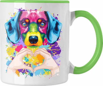 Produktbild von Trendation - Dackel Besitzer Farbe Love Tasse Geschenk Lustiger Spruch Geschenkidee Dackel Besitzerin (Grün)