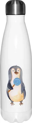 Produktbild von Mr. & Mrs. Panda Trinkflasche Pinguin Lolli - Weiß - Geschenk, Heißhunger, flasche aus edelstahl, Spruch, Thermosflasche, Süßigkeiten, thermosflaschen, trinkflaschen, Süß