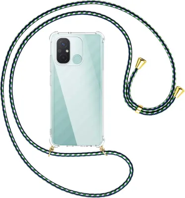 Produktbild von Handykette Backcover-Schutzhülle mit Band (Metall goldfarben) für Xiaomi Redmi 12C (6.71'') - grün/blau/weiß