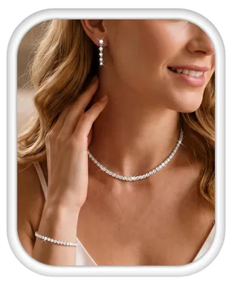 Imagen del producto de Conjunto de joyería Sieradenset: collar, pulsera y pendientes, color plateado, con circonitas, ideal para ocasiones especiales