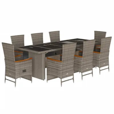 Produktbild von vidaXL 9-tlg. Garten-Essgruppe mit Kissen Grau Poly Rattan