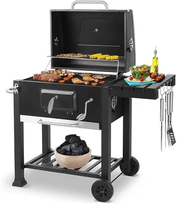 Immagine prodotto di Barbecue a carbone - Griglia per campeggio da esterno - Forno a legna offset con coperchio