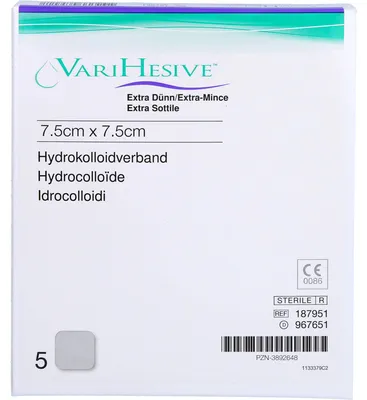 Produktbild von VariHesive extra dünn Hydrokolloidverband 7,5 cm x 7,5 cm, 5 St. Wundauflagen