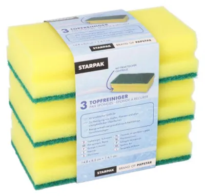 Zdjęcie produktu dla Gąbka do czyszczenia garnków Papstar Jumbo 4,1 x 14,8 x 8,5 cm 3 szt
