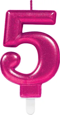 Zdjęcie produktu dla Amscan 9901787 Quantity Candle #5 Metallic Pink - 1 Pc Świeczka 5