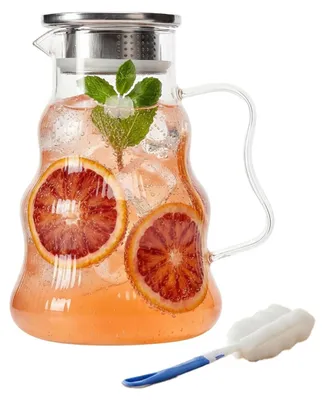 Produktbild von Relaxdays Glaskaraffe mit Deckel, 1688 ml, Wasser & Tee, hitzebeständig, Borosilikatglas, Wasserkrug, transparent/silber