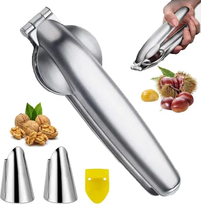 Produktbild von Maronischneider aus Edelstahl, Maronenzange, 2 in 1 Maronenschneider, Nussknacker Nussbrecher Nussöffner Maronenclip aus Edelstahl, Maronenschneider aus Edelstahl, Maronenöffner aus Edelstahl für Walnüsse, Esskastanien