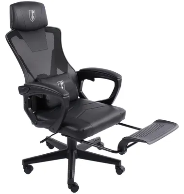 Produktbild von Gaming Stuhl im modernen Racing-Design mit einklappbarer Fußstütze - Gaming Chair mit flexiblen Armlehnen - ergonomischer Gaming Schreibtischstuhl mit extra Stützkissen ,Farbe:Schwarz