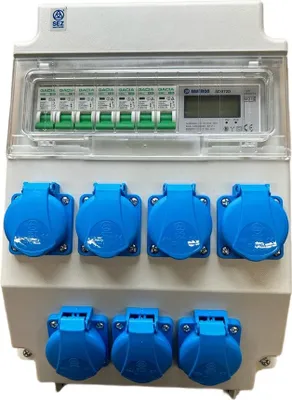 Produktbild von Wandverteiler Stromverteiler 7x 230V Schuko mit Sicherungen LS / Stromzähler LCD 6x 230V  3 Phasen ROS11/x-25/S95V-2