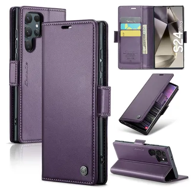 Produktbild von Galaxy S24 Ultra 5G Hülle, Leder Brieftasche Kartenfach Schutzhülle mit Standfunktion für Samsung Galaxy S24 Ultra 5G Lila