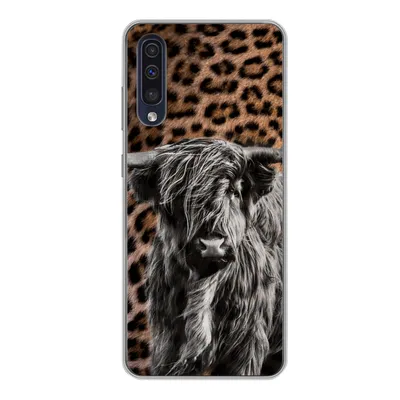 Produktbild von MuchoWow® Handyhülle Schutzhülle Hülle für Samsung Galaxy A50 Schottischer Highlander - Pantherdruck - Schwarz - Weiß Silikon Softcase Handy Hülle - Mobiltelefonhülle