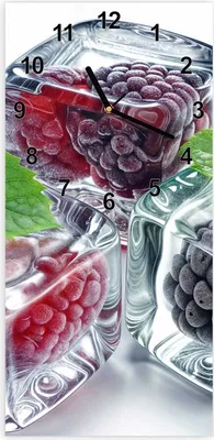 Produktbild von Wanduhr aus Glas mit Motiv Eiswürfel Beerenmix- 30 x 60 cm - inkl. Aufhängesystem