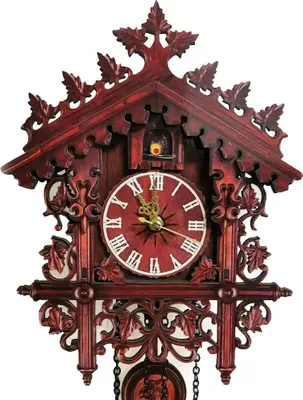 Image de Horloge murale vintage en bois, en forme de maisonnette, avec un mécanisme silencieux. Idéale comme décoration pour une chambre à coucher ou un salon. Couleur : rouge