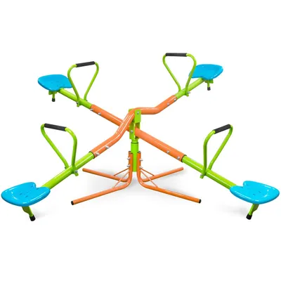 Produktbild von Wippe,Kinderwippe,Outdoor-Spielplatz-Wippe mit vier Sitzen,UV-beständig,360-Grad-drehbare Gartenwippe mit stabilem Kunststoffsitz