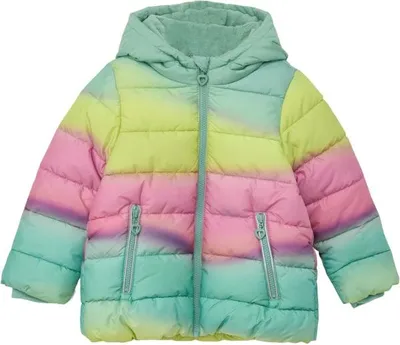 Produktbild von s.Oliver Mädchen Steppjacke mit Kapuze, Front-Reißverschluss und pastelfarbiger Streifenoptik