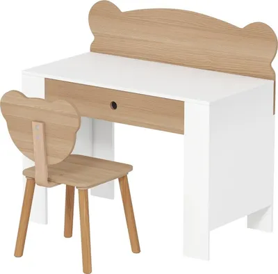 Produktbild von Kinderschreibtisch Set mit Tischplatte & Schublade Kinderschreibtisch und Stuhl mit Bärenform Schülerschreibtisch Kindertisch Jugendschreibtisch