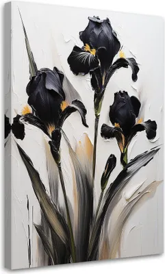 Produktbild von Leinwandbild Schwarze Schwertlilien Blumen 70x100 Feeby Schwarz bild für die wand bereit zum aufhängen