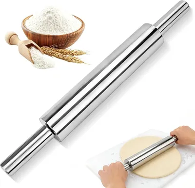 Produktbild von Edelstahl Nudelholz 43 cm, Antihaftbeschichtung, drehbar, für Küche