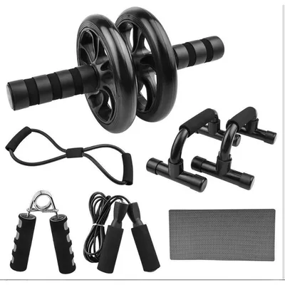 Produktbild von Bauchroller Set, 6 IN 1 AB Roller Bauchtrainer mit Kniematte,Gleitscheiben,Springseil, Liegestützgriffe,für zuhause Gewichtsverlust Fitness Training