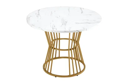 Produktbild von Flieks Esstisch Rundtisch, eleganter Esszimmertisch, Küchentisch für Esszimmer Wohnzimmer, 100x100x75cm, weiß+golden