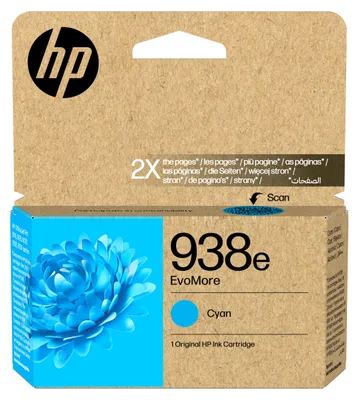 Zdjęcie produktu dla HP 938e EvoMore Cyan – oryginalna wkładka do drukarki, kolor: cyjan, pojemność XL, wydruk do 1650 stron