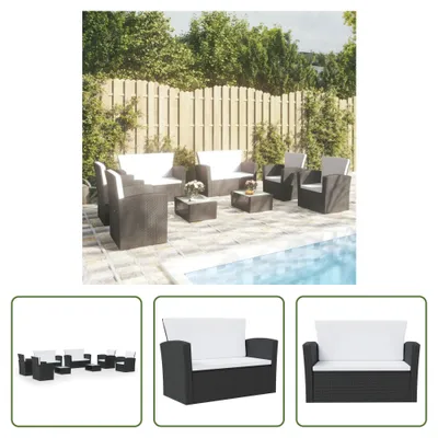 Produktbild von The Living Store 8-tlg. Garten-Lounge-Set mit Kissen Poly Rattan Schwarz