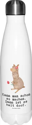 Produktbild von Mr. & Mrs. Panda Trinkflasche Alpaka Blume - Weiß - Geschenk, thermo, Lamas, Thermos, thermosflaschen, Spruch, Wasserflasche, Lama, trinkflaschen