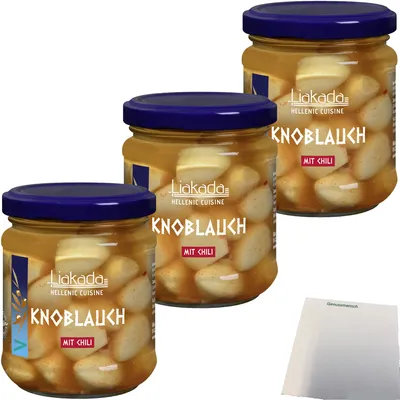 Produktbild von Liakada Knoblauch mit Chili 3er Pack (3x120g Glas) + usy Block