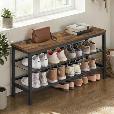 Produktbild von VASAGLE Sitzbank mit 3 Ebenen, Schuhregal im Industrie-Stil, für Flur, einfache Montage, braun-schwarz
