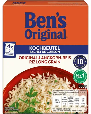 Produktbild von Bens Original Langkorn Reis 10 Minuten praktische Kochbeutel 500g