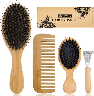 Produktbild von Professionelle Bambus Haarbürste 4er Set mit Wildschweinborsten