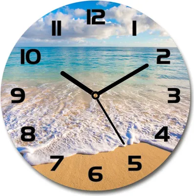 Produktbild von Wanduhr aus Glas 30fi Glasbild Glasuhr Gehärtetes Glas - schwarze-zeiger - Hawaiian beach