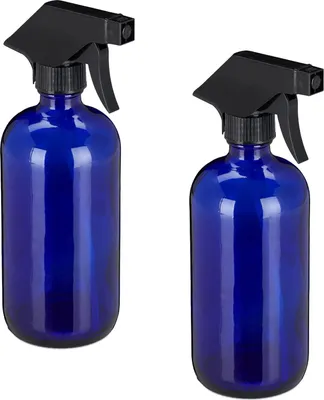 Produktbild von 4 x Sprühflasche Glas, Füllmeng 500 ml, nachfüllbar, Nebel & Strahl, Haarpflege, Reinigung, Zerstäuber, leer, blau