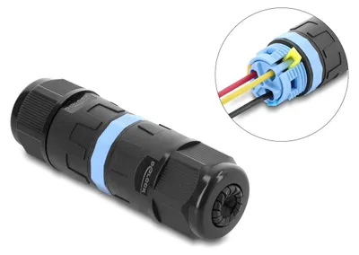 Image de Connecteur de câble à 3 broches, étanche IP68, sans outil, 5-9 mm, noir