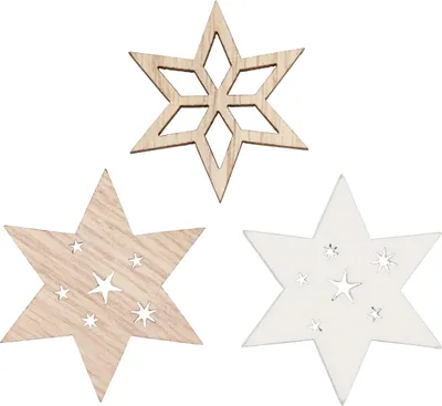 Produktbild von Holzsterne Streudeko Weihnachten Weiß Natur Tischdeko 72 Stk, 72 Stück
