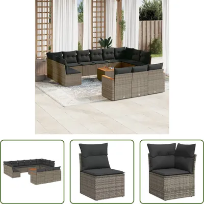 Produktbild von The Living Store 14-tlg. Garten-Sofagarnitur mit Kissen Grau Poly Rattan