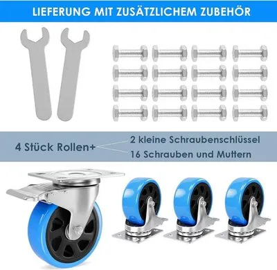 Productafbeelding van Famanu Zwenkwielen, 75 mm - 4 stuks met rem, 360° draaibaar, draagvermogen 480 kg