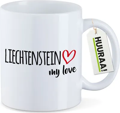 Produktbild von Huuraa Kaffeetasse Liechtenstein my love 330ml Weiß Keramik Kaffeebecher Geschenkidee