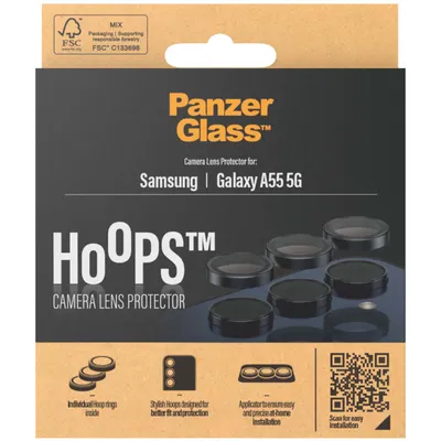 Produktbild von PanzerGlass ® Hoops® Kameraschutz Schwarz Samsung Galaxy A55 5G, Samsung, Samsung - Galaxy A55 5G, Trockene Anwendung, Kratzresistent, Schockresistent, Schwarz, 1 Stück(e)
